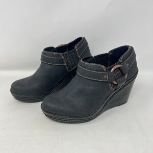 Dr Scholls Womens 6M Blakely Ankle Booties Wedge Heel Black Faux Leather Slip On